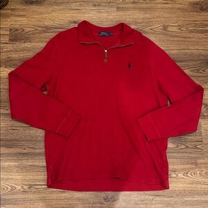 Polo by Ralph Lauren Red Quarter Zip Cotton Sweater, Large Mens